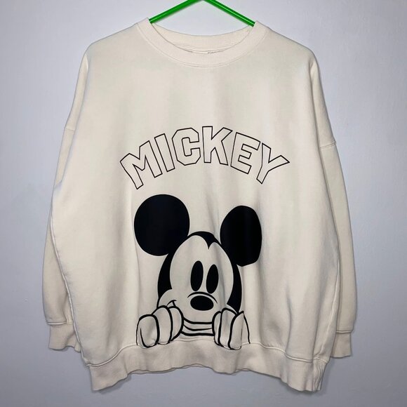 Mickey Mouse H&M Disney Printed Oversized White Pullover Crewneck Sweater Medium - Picture 2 of 16